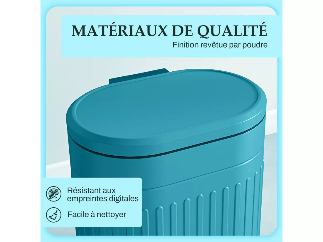 Poubelle à pédale, 20L, ovale, en métal avec couvercle, anti-traces de doigts, seau intérieur amovible, 36,5 x 31,2 x 45 cm, bleu