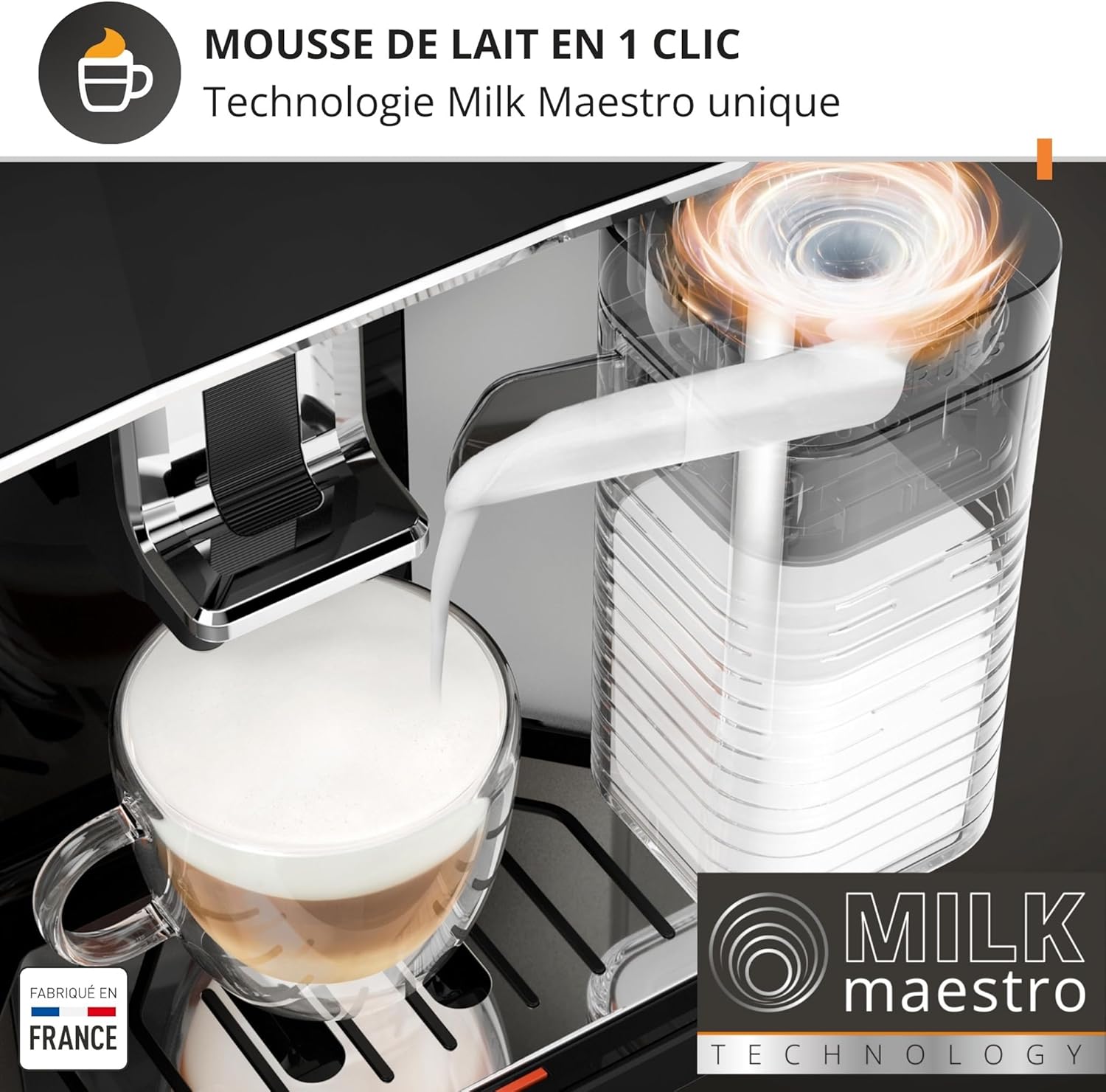 Krups Sensation Lait, Machine à café grains, machine expresso, 6 boissons, Carafe à lait, Cappuccino, Interface tactile, Nettoyage automatique, Silver, EA912E10