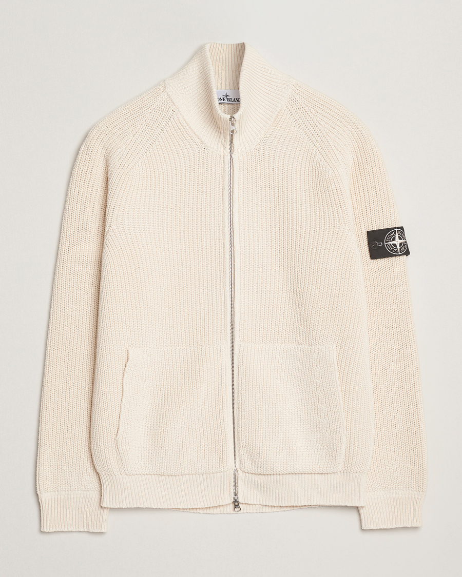 Stone Island RAW Cotton Popcorn Stitch Full Zip Ivory