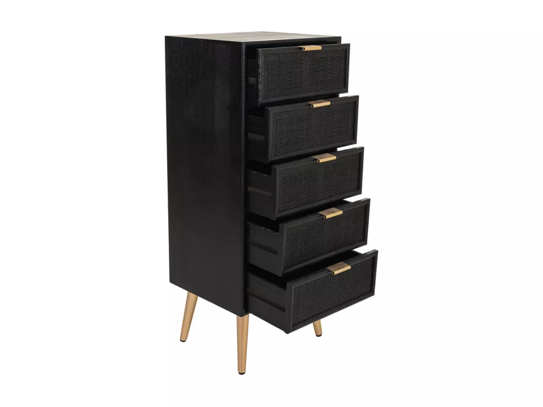Commode en bois et treillis laqué noir 42x36,5x100,5h
