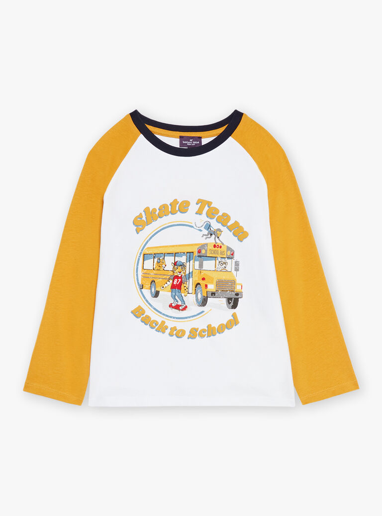 T-shirt blanc à motif bus scolaire