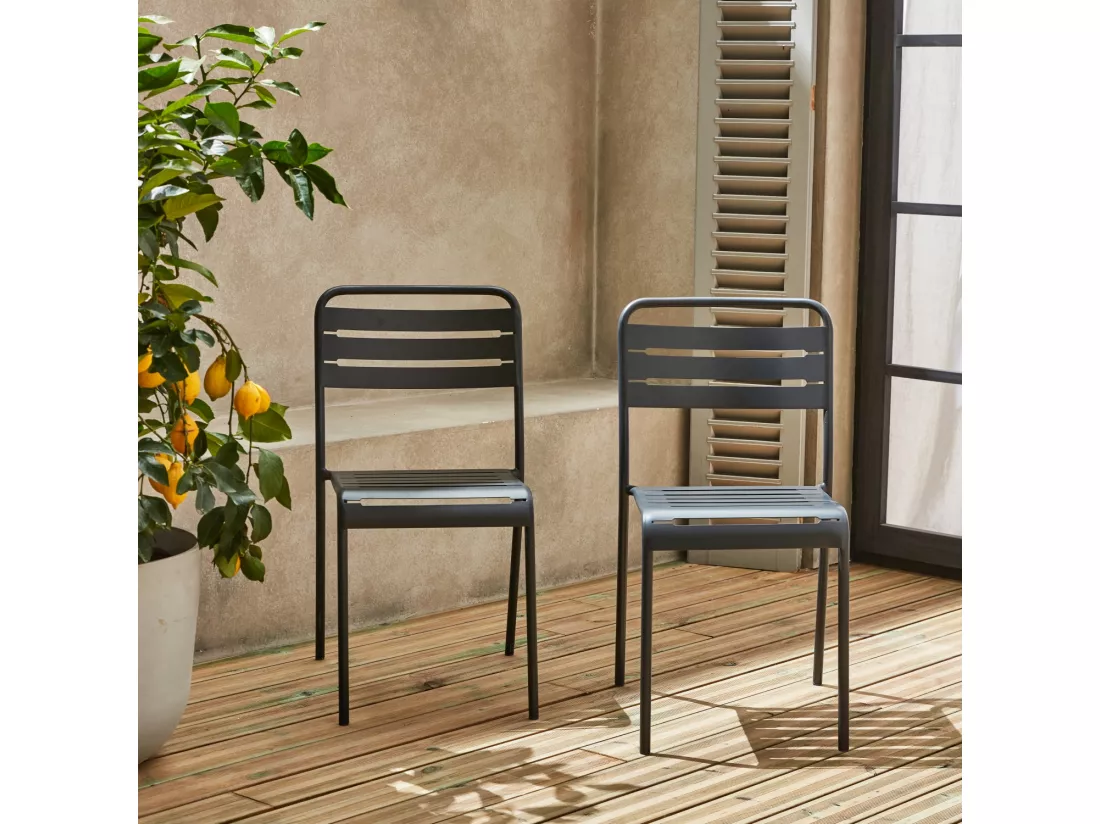 Lot de 2 chaises de jardin acier. 2 places. anthracite. Amelia. L44 x P52 x H79cm