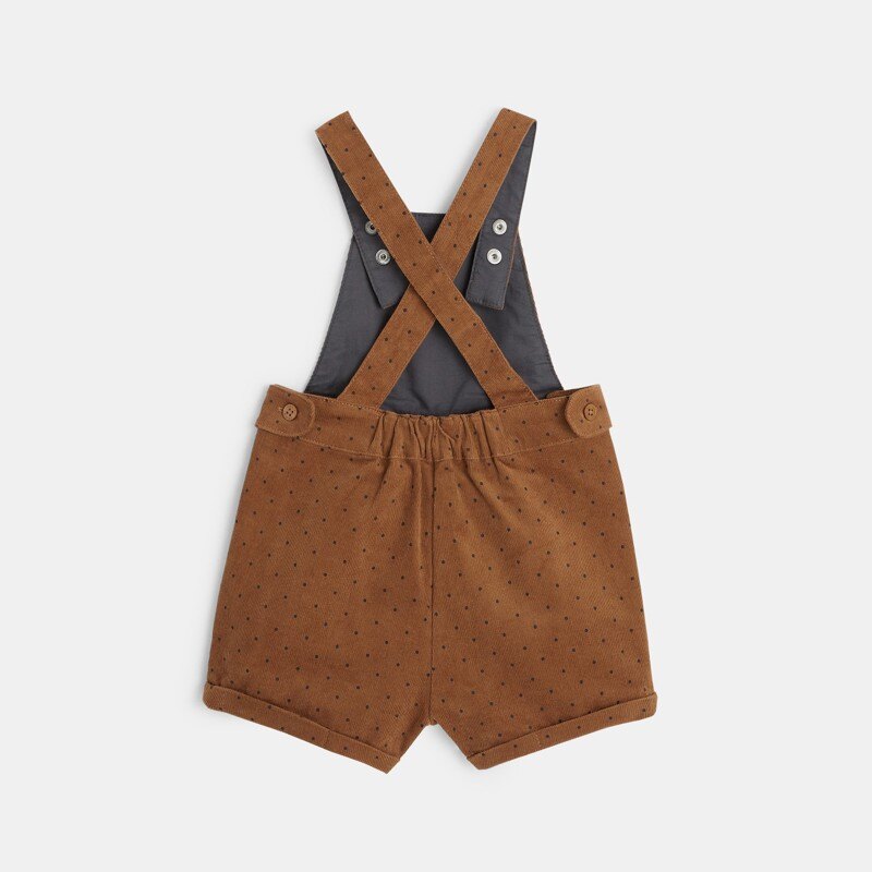 Salopette courte velours milleraies à pois marron bébé fille Marron