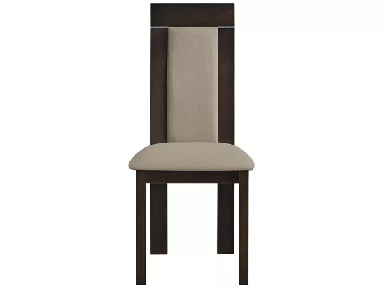 Lot de 2 chaises BELINDA - Hêtre et tissu - Coloris : Noyer et Beige