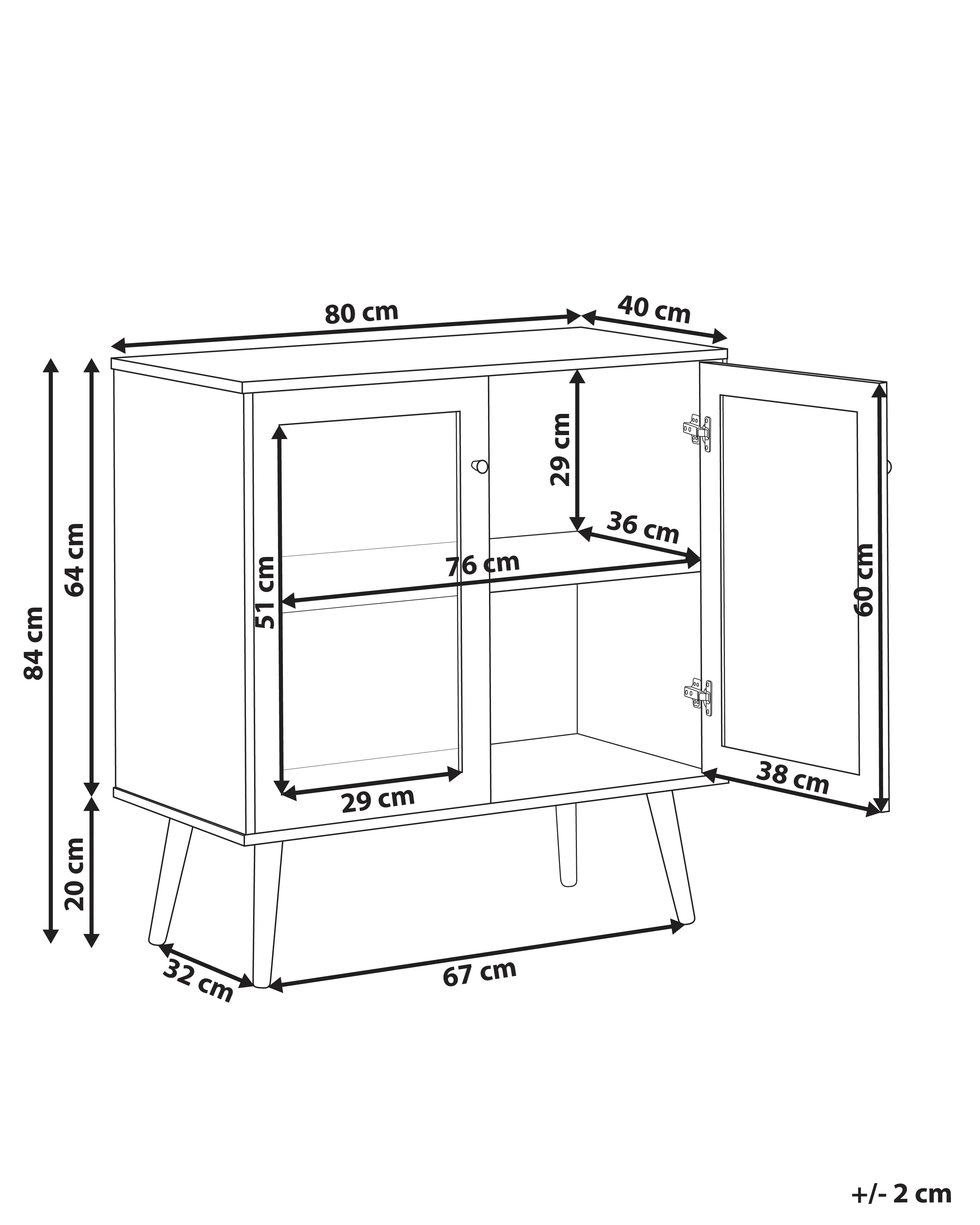 Dressoir met glazen deuren ALBANY 80 cm Lichtbruin