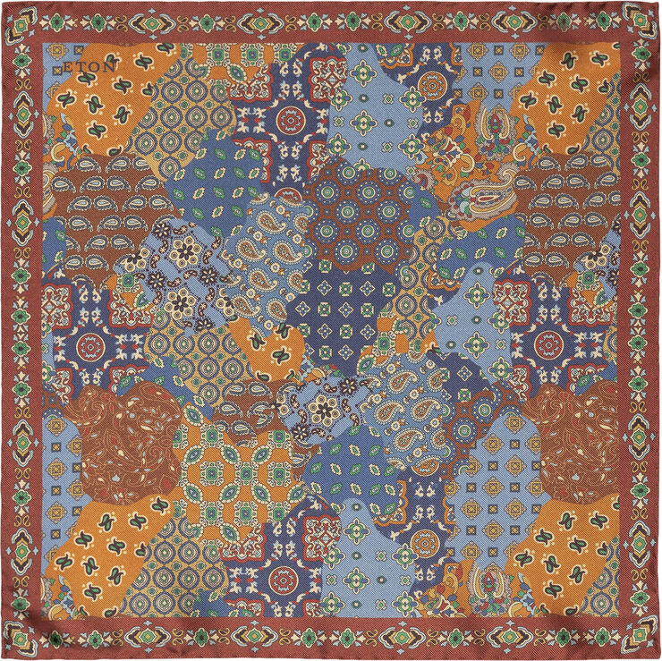 ETON Orange Patchwork Silk Pocket Square Orange