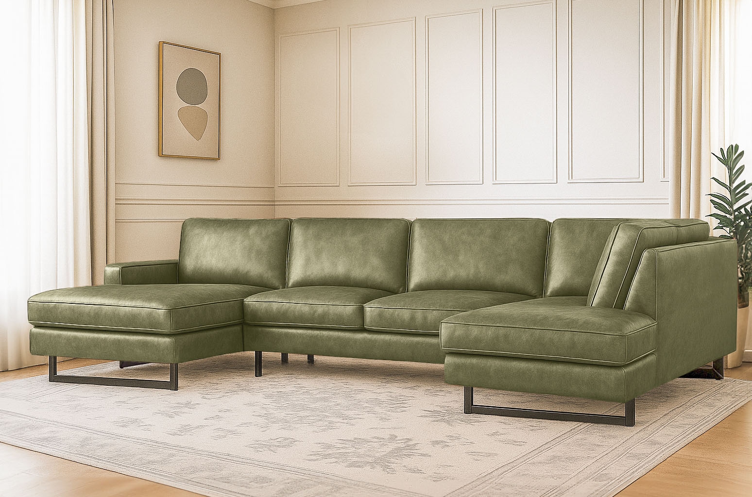 Home affaire Wohnlandschaft »Pinto, 350 cm, U-Form, XXL, mit Ottomanen« Cord, Chenille, Lederoptik, mit Keder, Metallfüsse, Wellenunterfederung