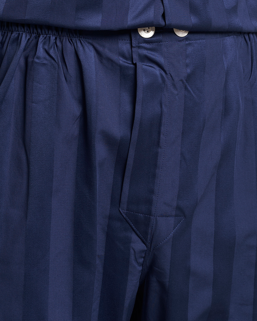 Derek Rose Striped Cotton Satin Pyjama Set Navy