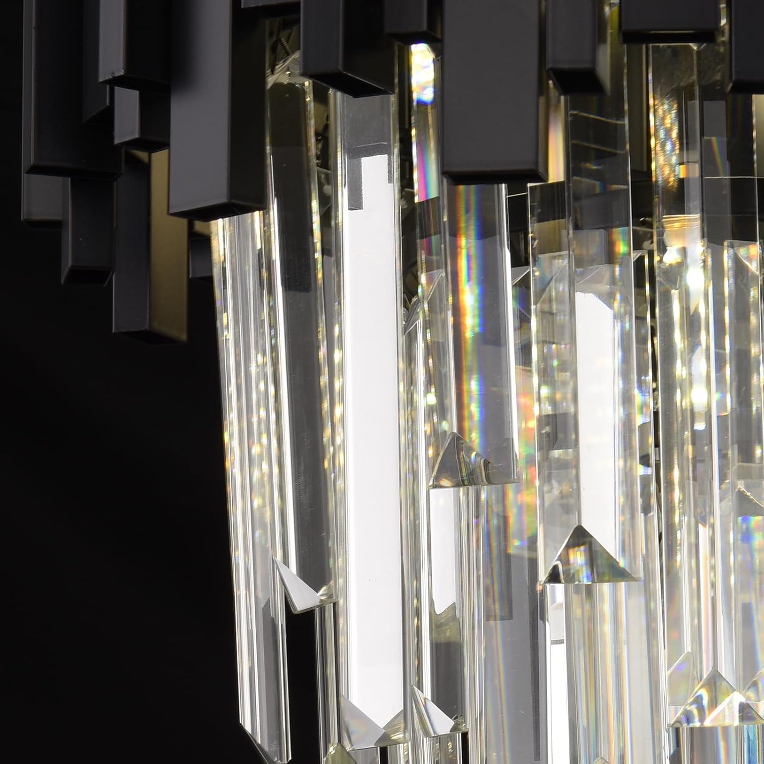 Modern Kronleuchter Kristall Leuchte,Luxus Hängeleuchte Kristall Lampe,Quadratischen Kronleuchte,10xE14 Lichter für Esszimmer, Küche, Wohnzimmer, Schlafzimmer, Flur, Café,Bar(80*30 Cm Schwarz)