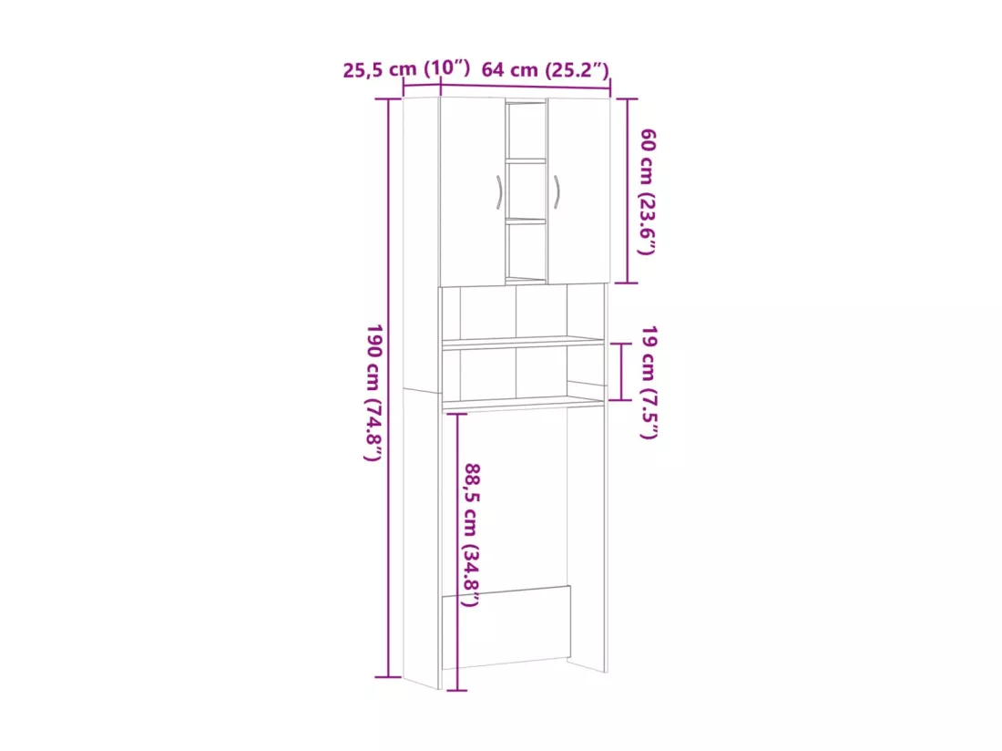 Meuble pour machine à laver Sonoma gris 64x25,5x190 cm
