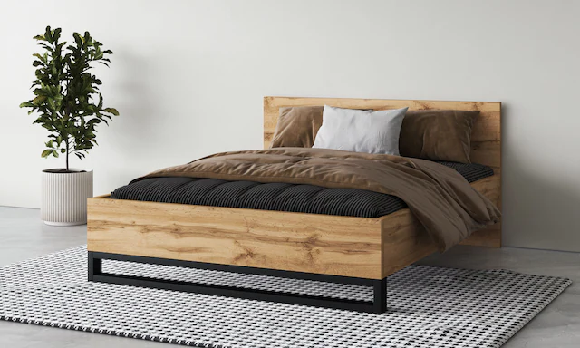 Home affaire Bettgestell »Bronne, TOPESELLER! Industrial Design« In den Breiten 140cm, 160cm und 180cm,  mit Kufen in Metalloptik, FSC-zertifiziert, Made in EU