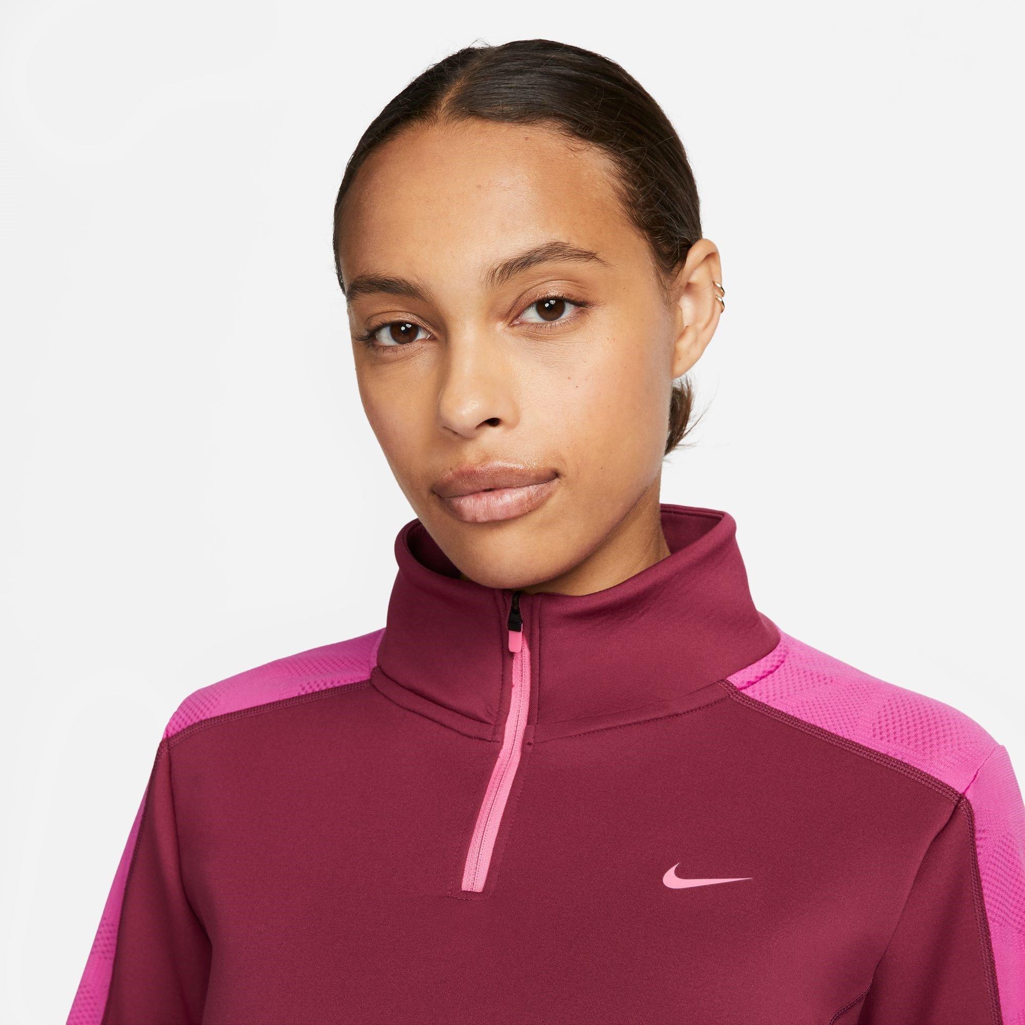 Nike Dri FIT Femme Womens Half Zip Long Sleeve Cropped Top