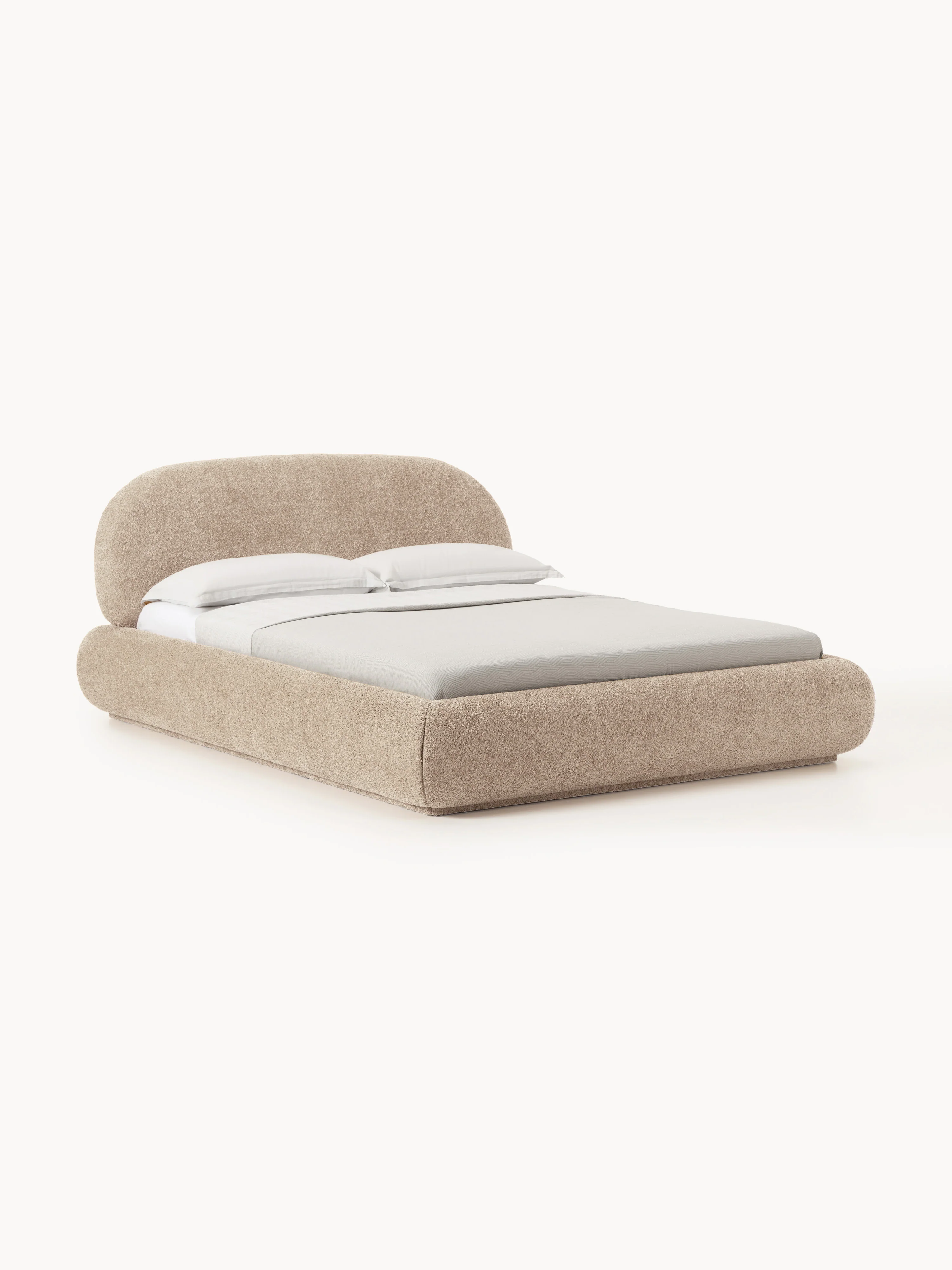 Gestoffeerd bed Alba van teddy bouclé met opbergruimte