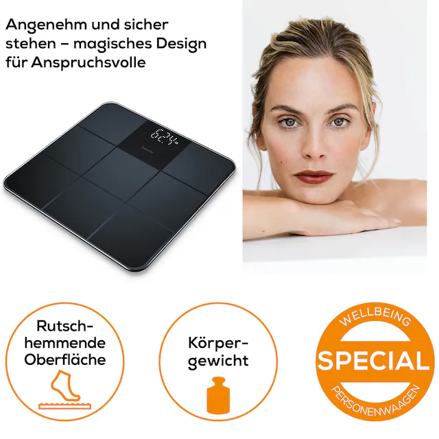 BEURER Personenwaage »GS 235 Glaswaage mit Magic-LED Display - erscheint nur bei Messung« Elegante Oberfläche mit matter Fliesenstruktur, Tragkraft bis 180 kg