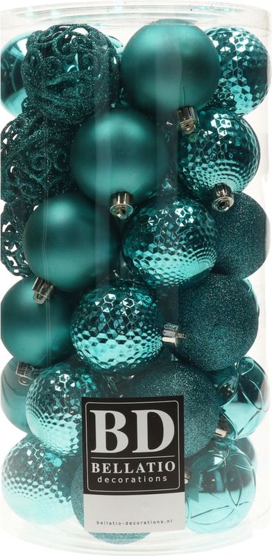 37x stuks kunststof/plastic kerstballen turquoise blauw 6 cm mix - Onbreekbaar - Kerstboomversiering/kerstversiering