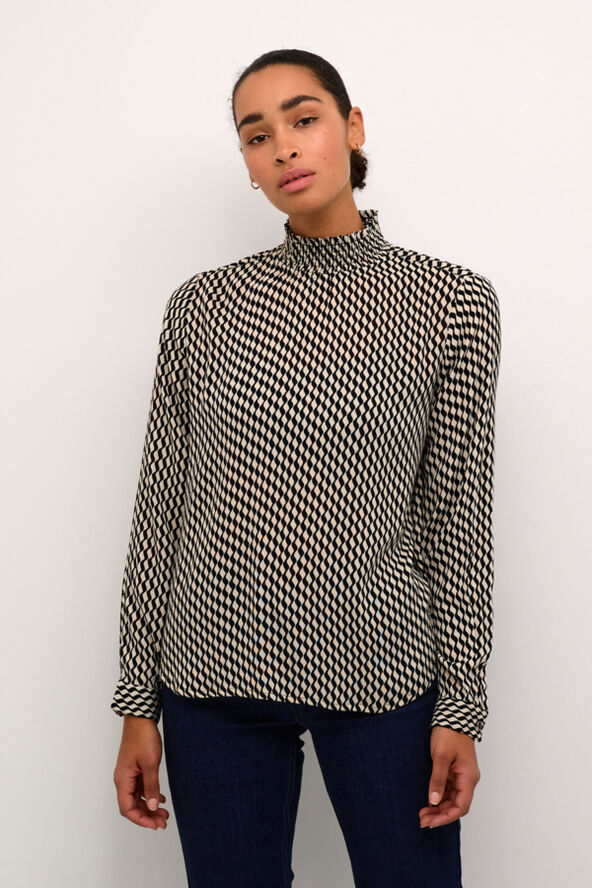 Kaffe KAamber Smock Blouse Printed Black_white wavy print