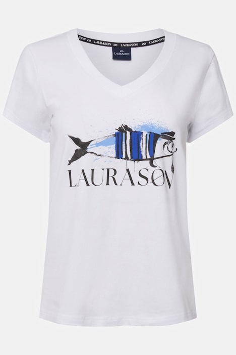 T-Shirt, Fisch Motiv, V-Ausschnitt, Halbarm