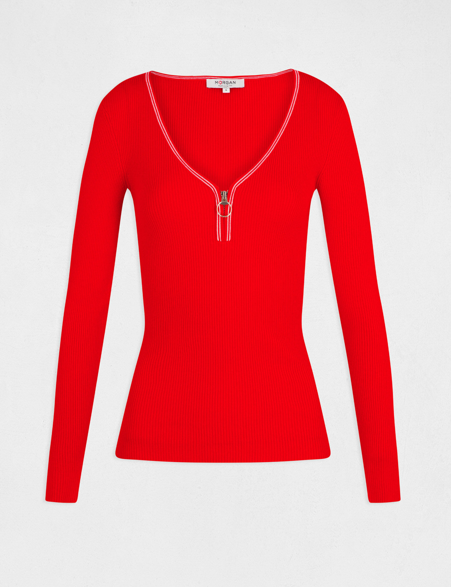 Pull manches longues à col en V rouge femme - rouge