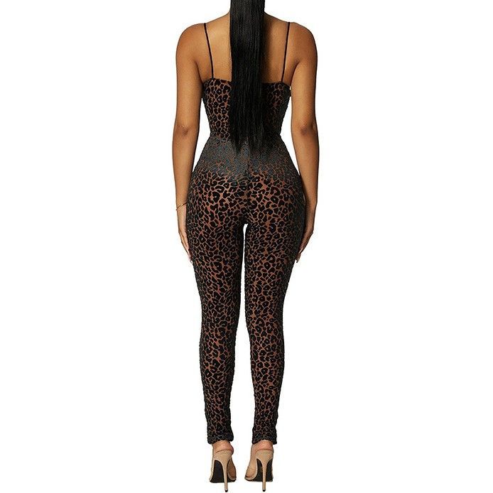 Emilyn - Spaghettibandjes luipaardprint jumpsuit