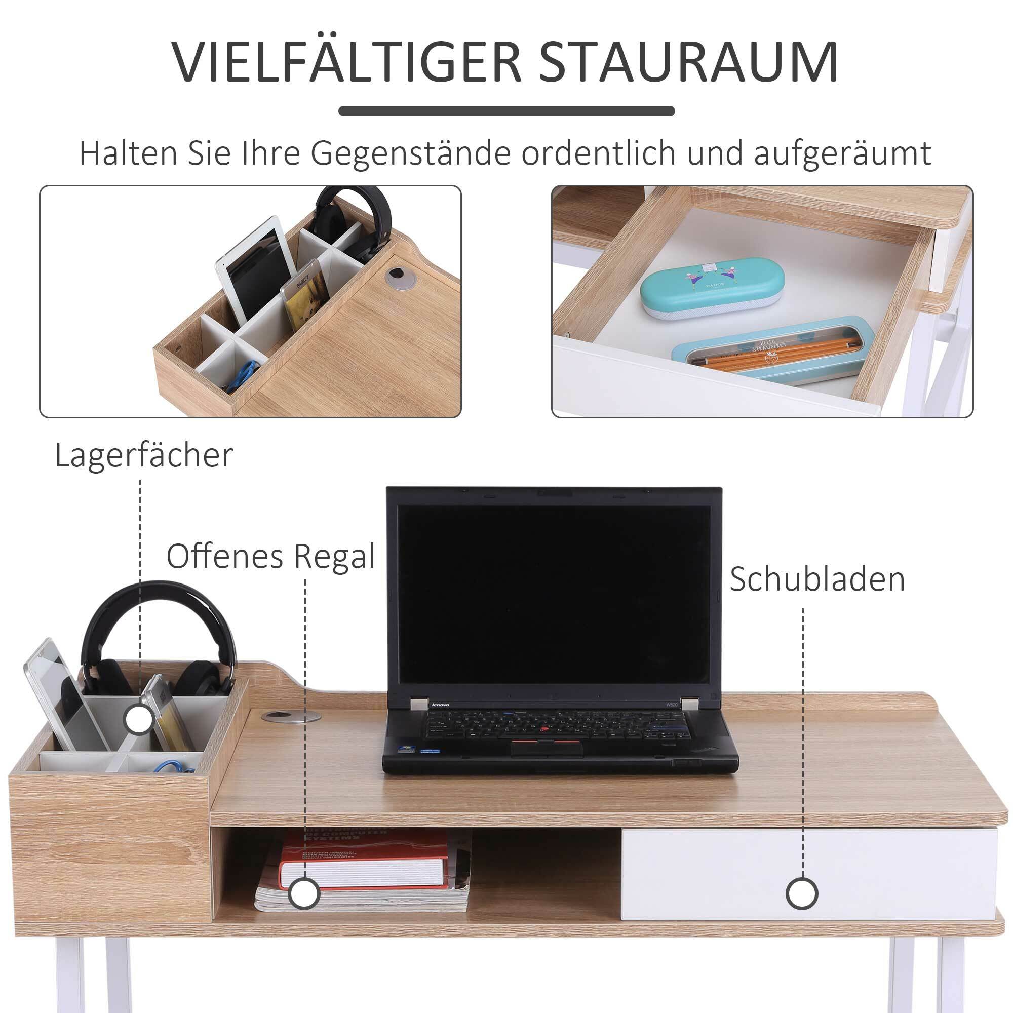 HOMCOM Schreibtisch Trendiges Industrie-Design, Metallgestell mit pulverbeschichteter Oberfläche Natur 100 x 55 x 81,5 cm (LxBxH)