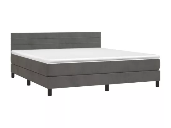 Sommier tapissier matelas et LED Gris foncé 180x200 cm Velours