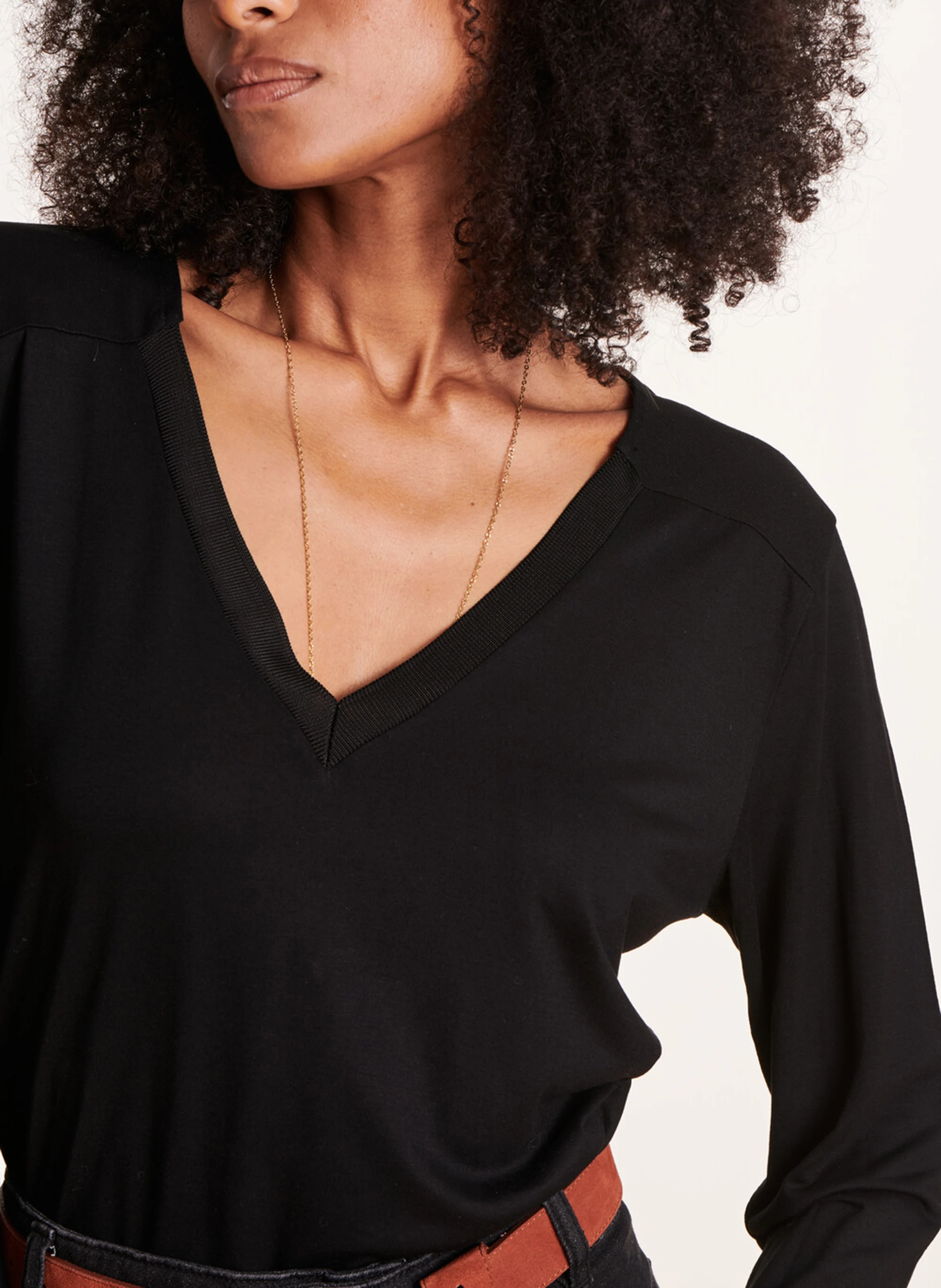 Tee-shirt droit col V | Noir
