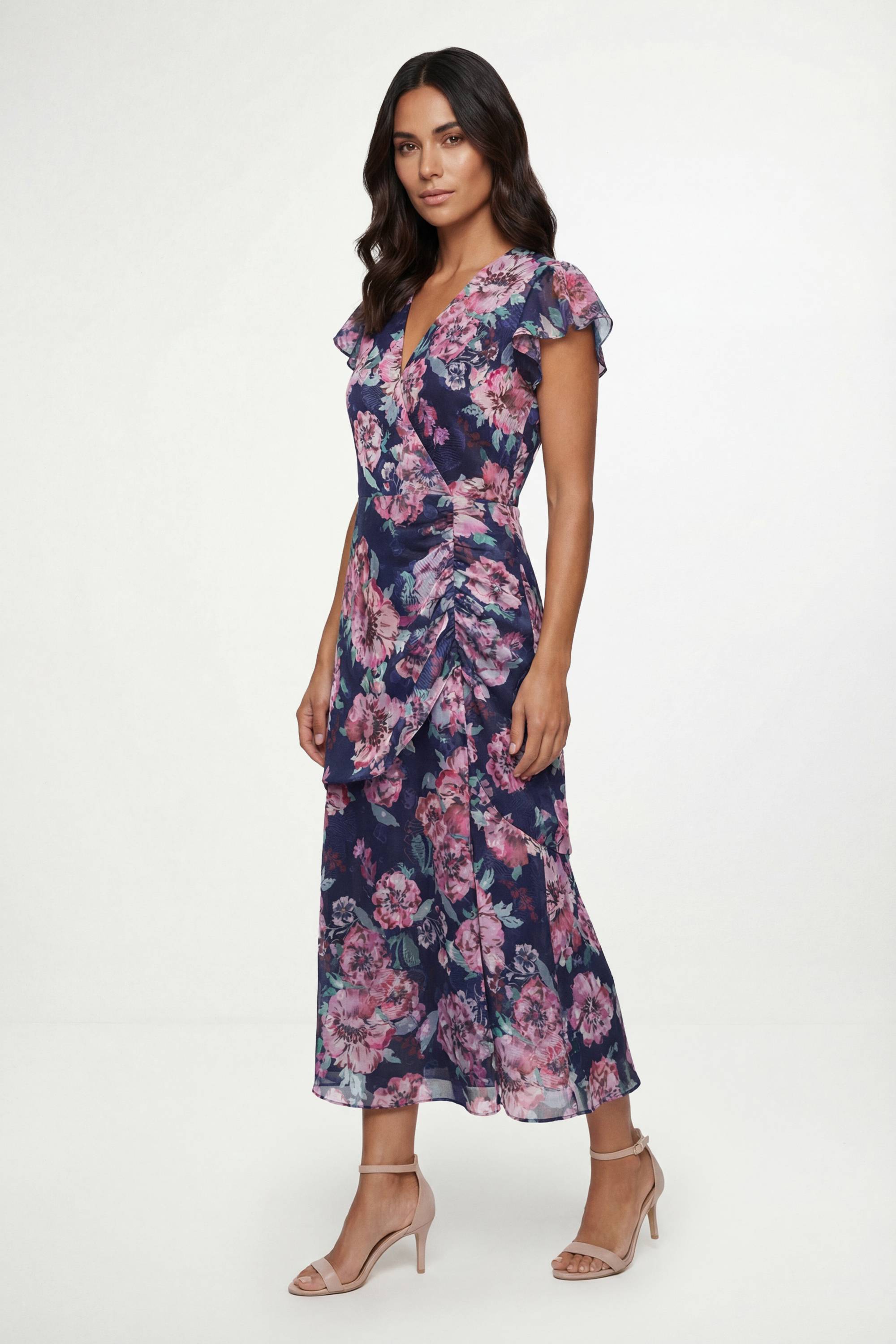 Wallis Robe Midi Cape À Motif Floral Dévoré