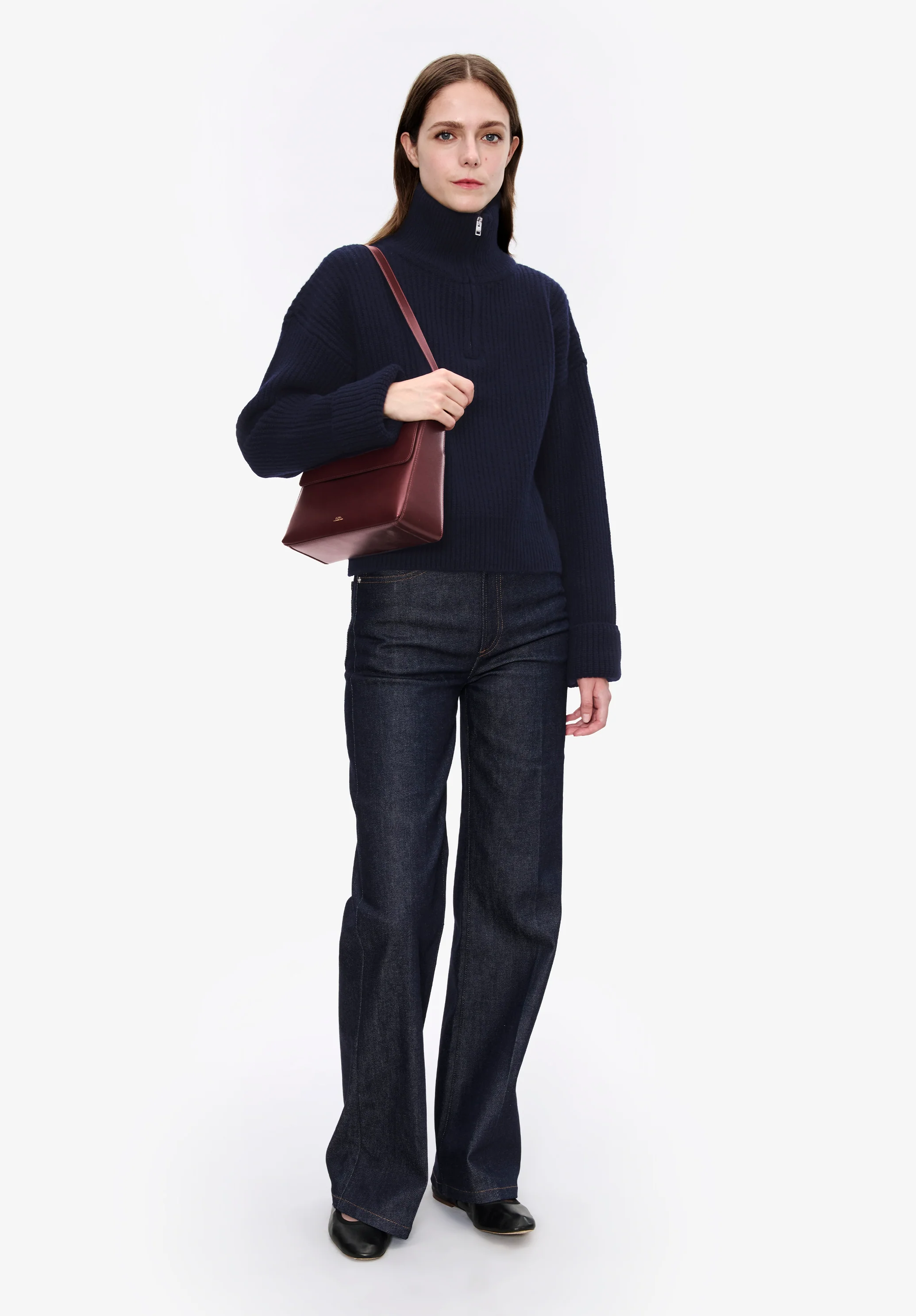 Pull col camionneur à côtes larges - Dark navy