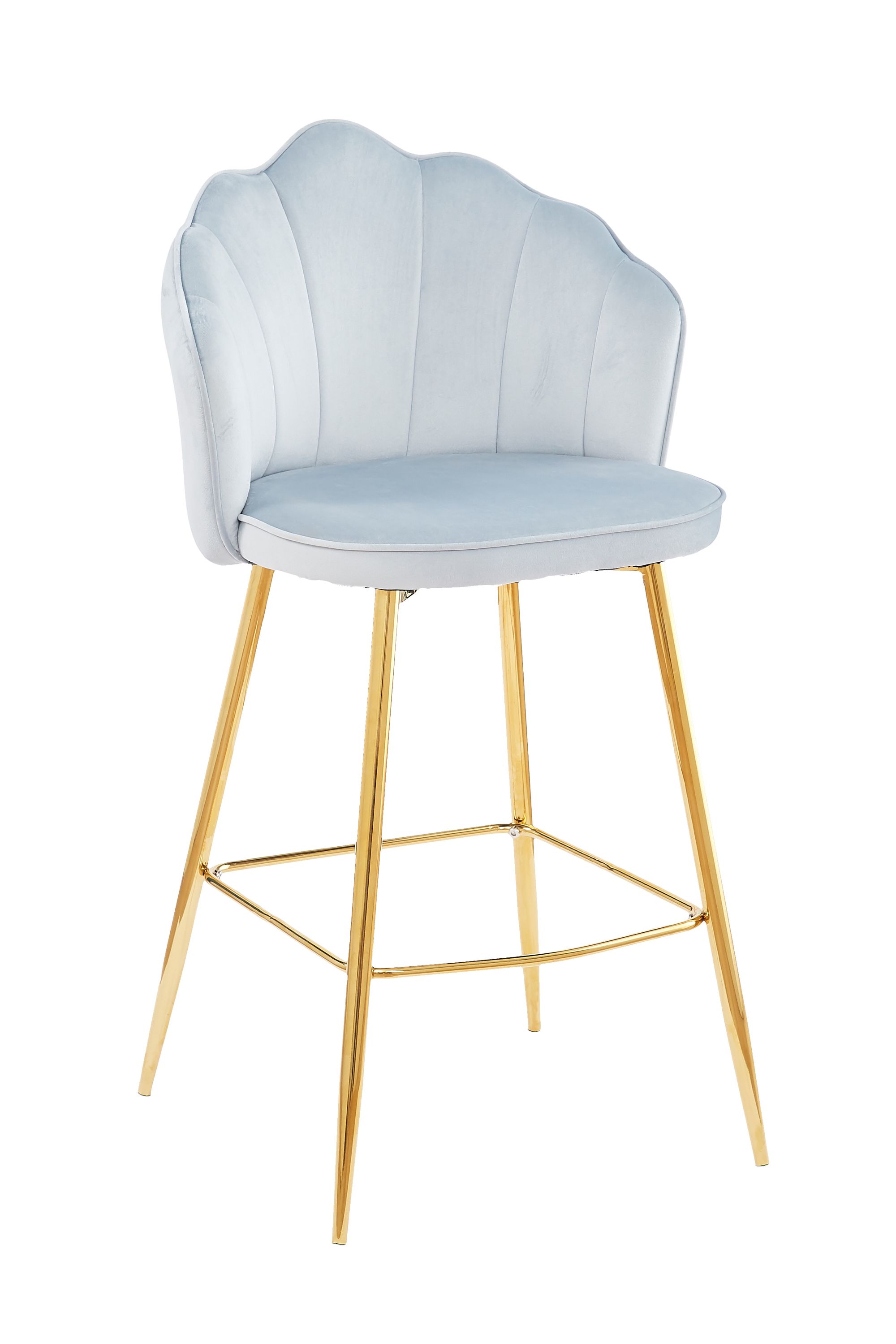 Barhocker Muscheldesign 2er Set aus Samt Hellgrau Tresen Hocker Sitzhocker