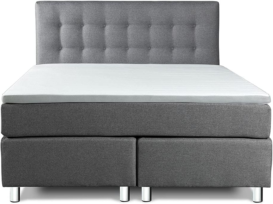 Tesla Dreams Boxspringbett 180x200 Ronda, 7 Zonen Taschenfederkern-Matratze H2/H3, 5 Jahre Garantie, Topper Komfortschaum, Unterbau Taschenfederkern, Montage verfügbar, Grau