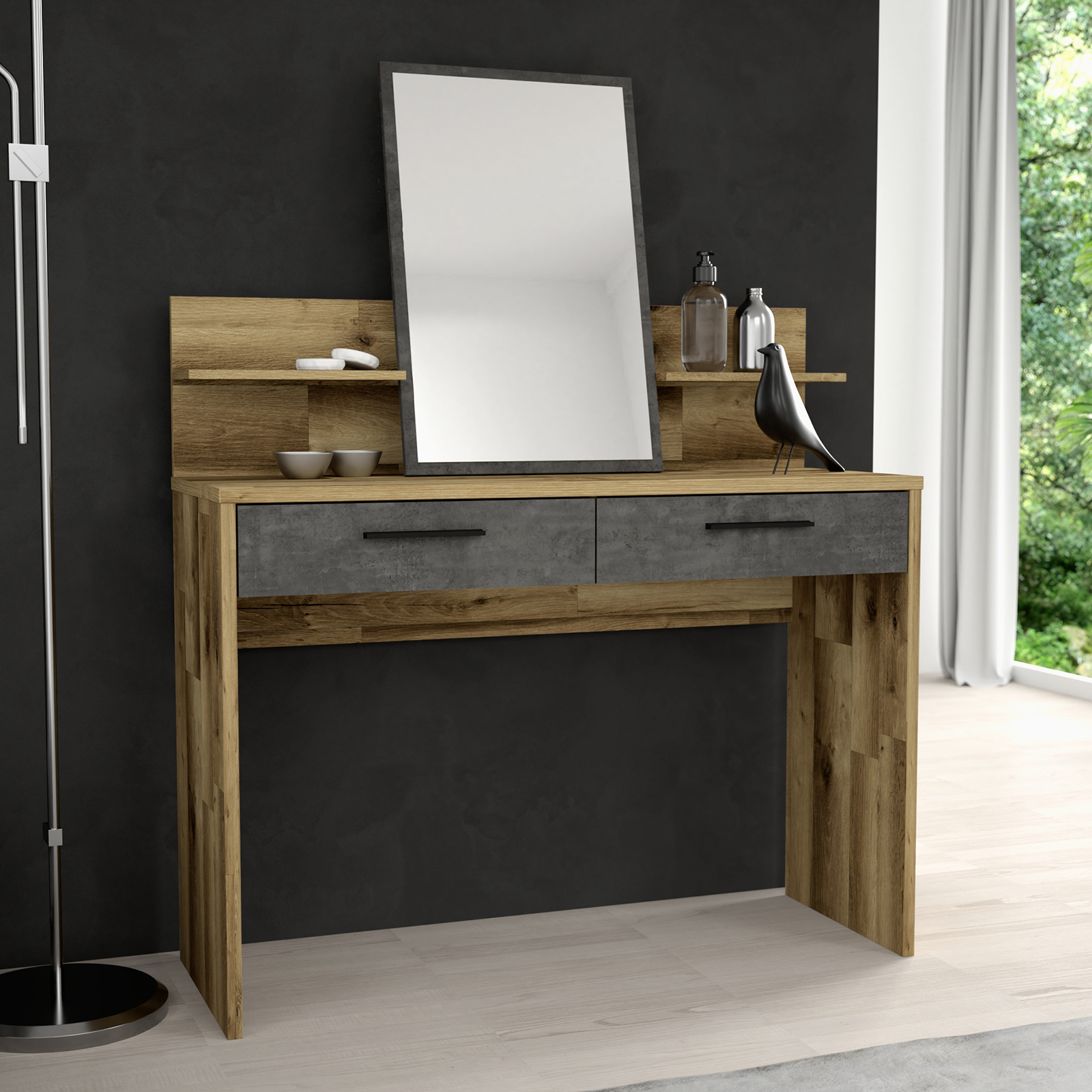 Schminktisch - Stabeiche - Betonoptik - 115 cm