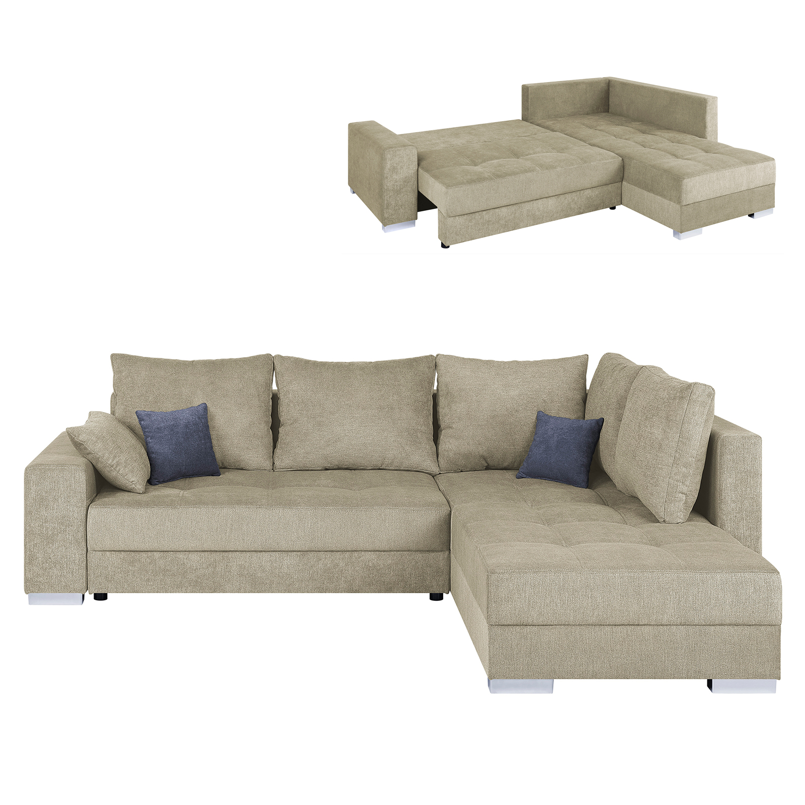 Ecksofa - beige - mit Liegefunktion
