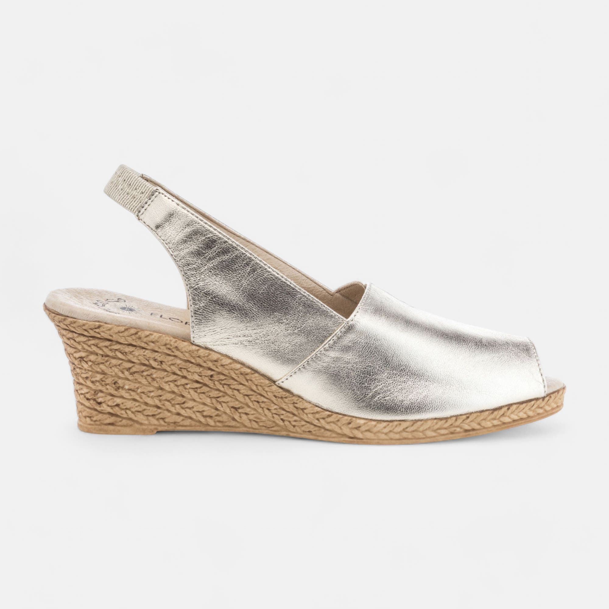 Nu-pieds confort à talon compensé Femme en cuir or
