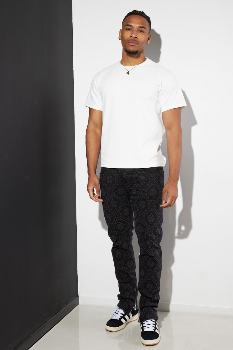 Jean noir à motif géométrique gris
