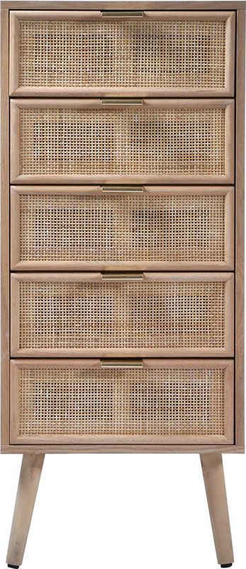 Ladekast met 5 lades en natuurlijke rotan voorkant - L36,5 x H100,5 cm - MIYA