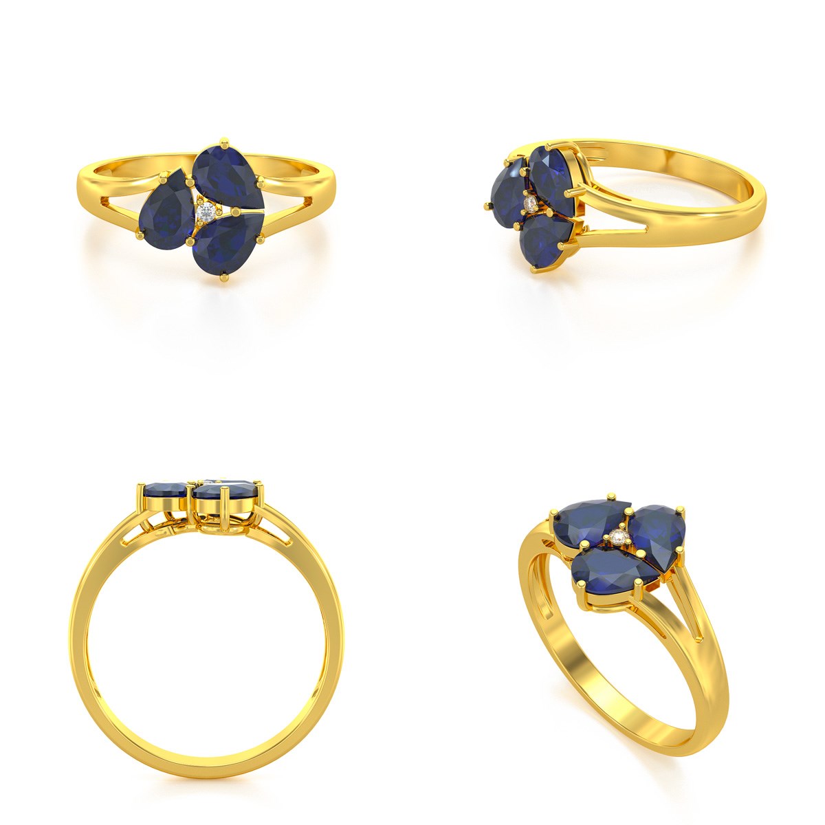 Bague ADEN Or 585 Jaune Saphir et diamants 2.5grs