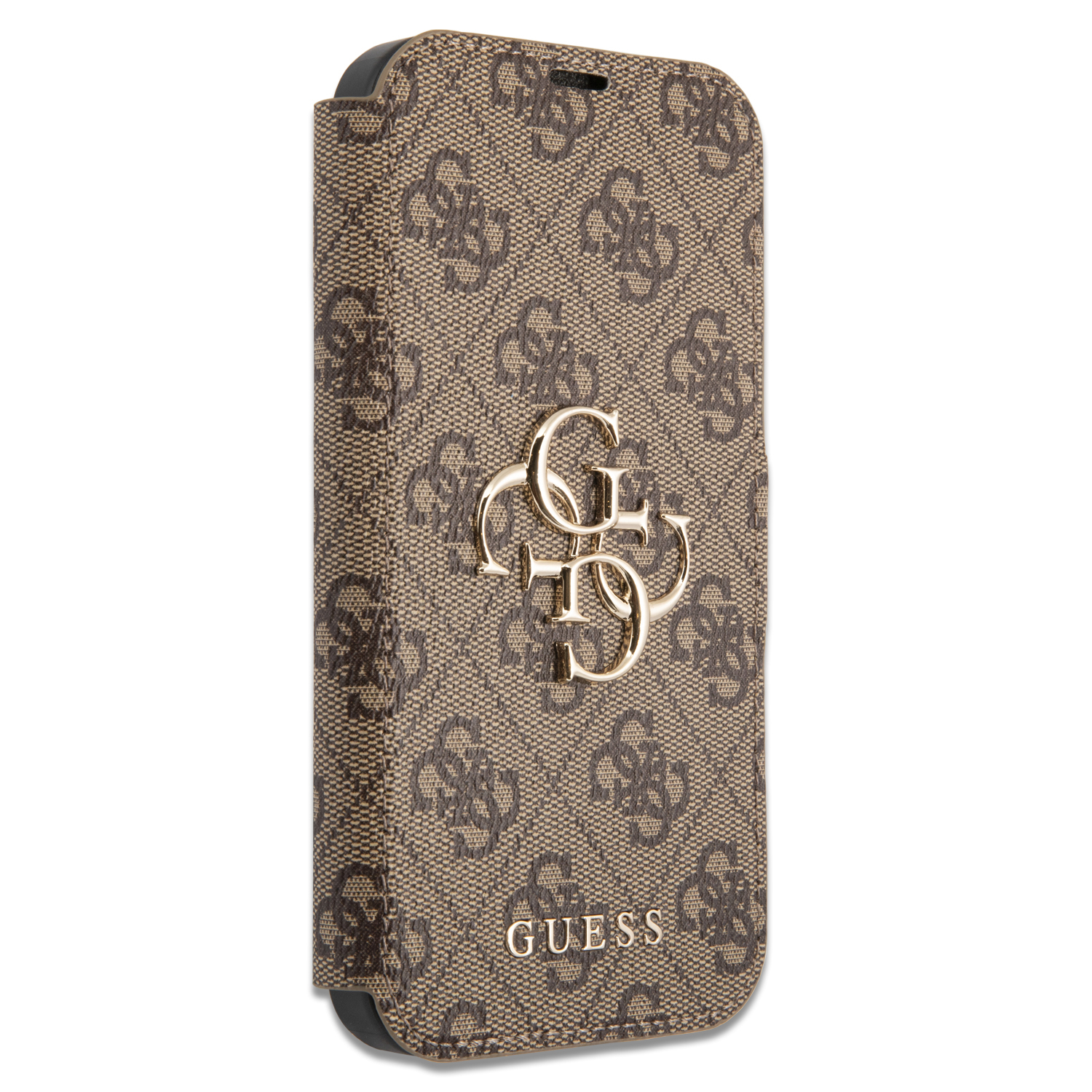 iPhone 13 Pro Leder Tasche mit Metall Logo (GUBKP13L4GMGBR) - Braun