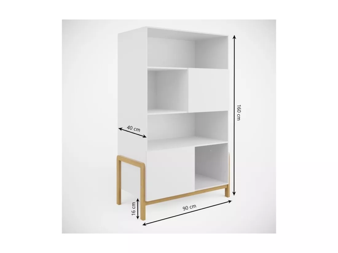 Bibliothèque scandinave blanche et pieds en bois de chêne Vanka
