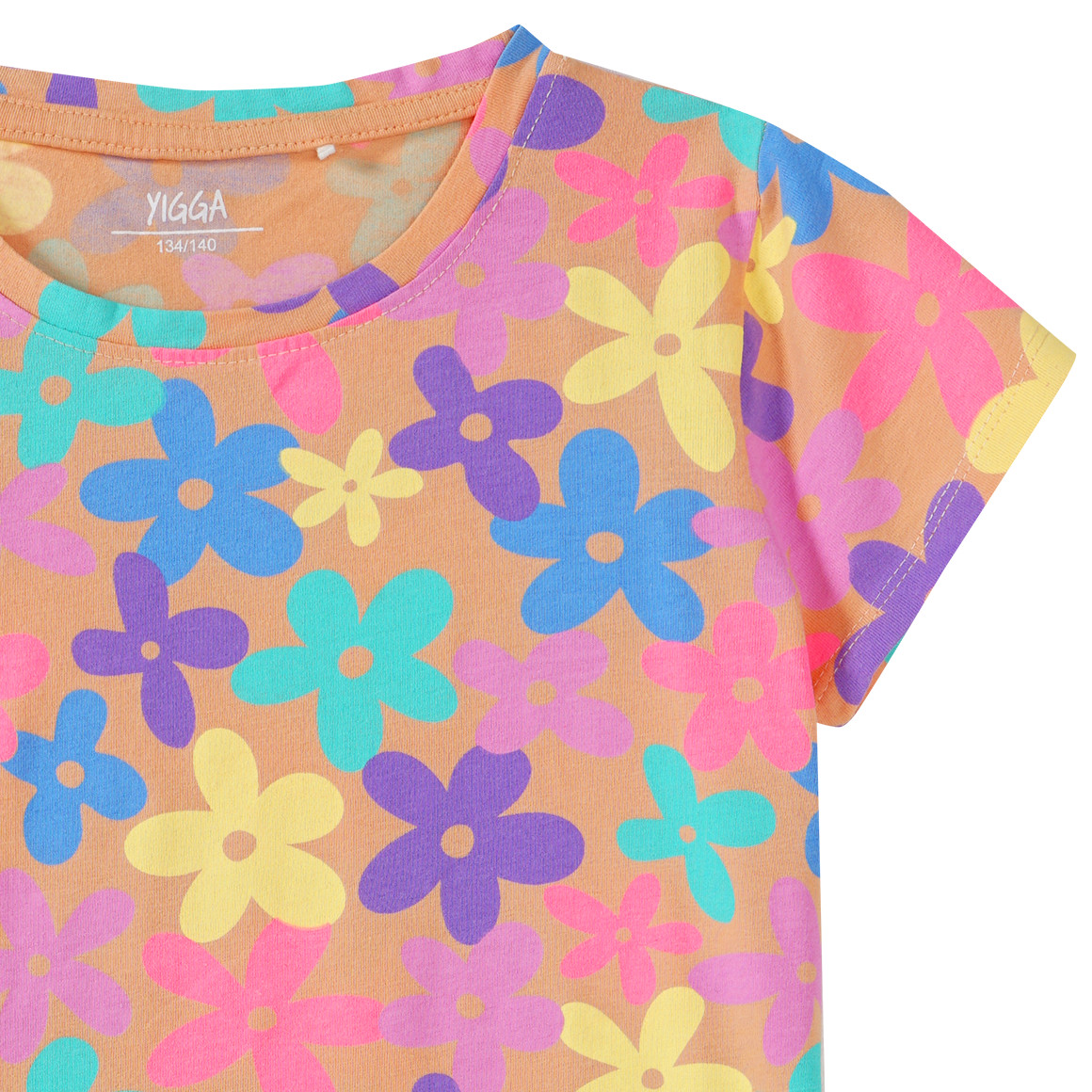 Yigga Mädchen T-Shirt mit bunten Blumen hellorange