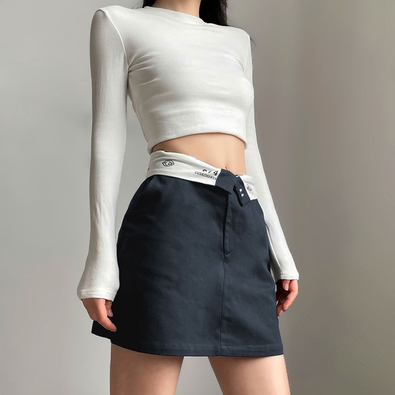 Sugarcoat - Hoge taille gevouwen nummerprint mini A-lijn rok