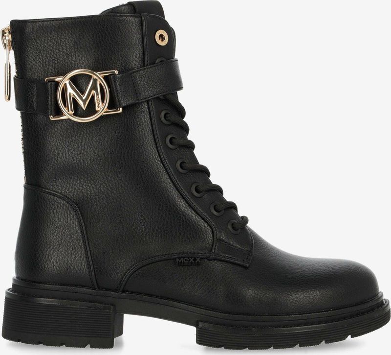 Mexx - Kimberly - Veterboots - Zwart - Imitatieleer - Gouden Details