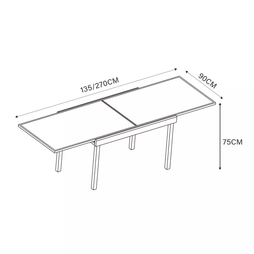 Table de jardin extensible en verre 10 places (135/270 x 90 cm) Murano Gris anthracite