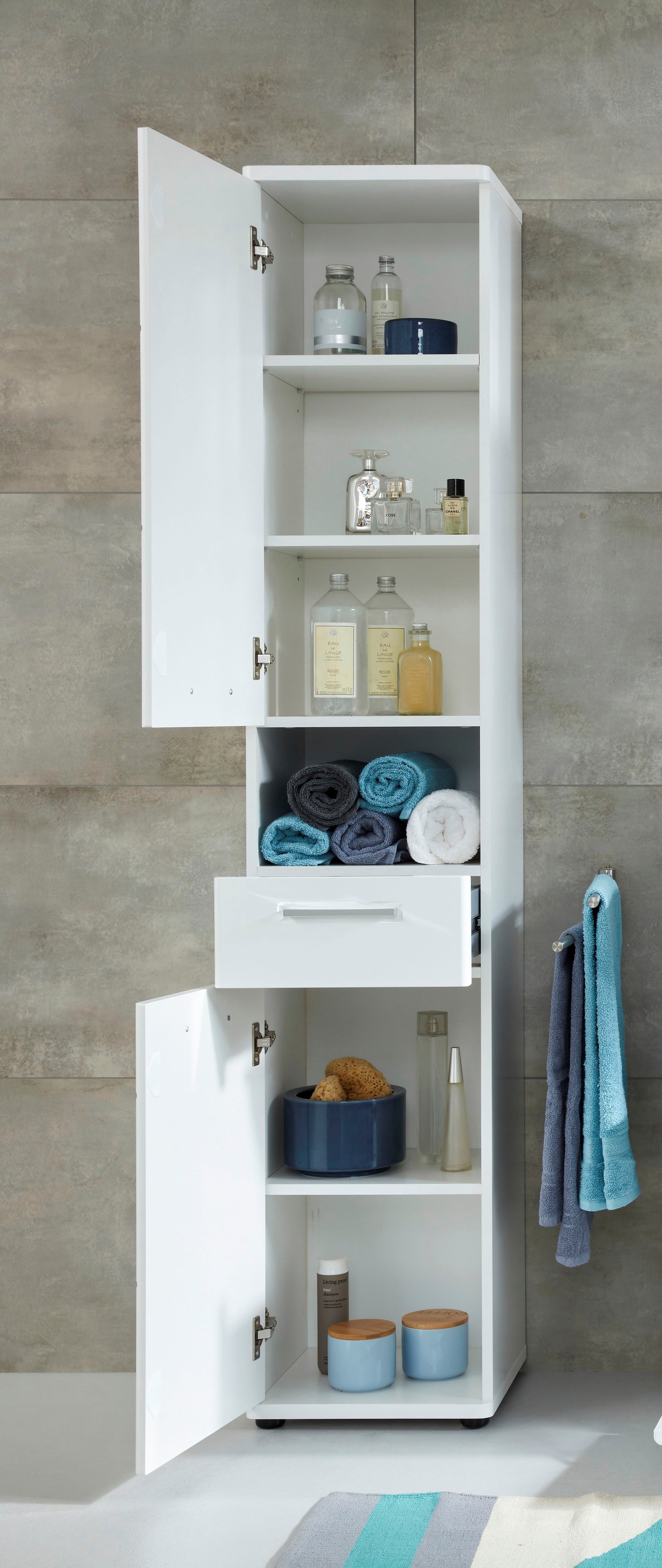 welltime Hochschrank »Mora« Hochschrank mit 2 Türen, 1 Schublade - (B/T/H) 37/34/189 cm