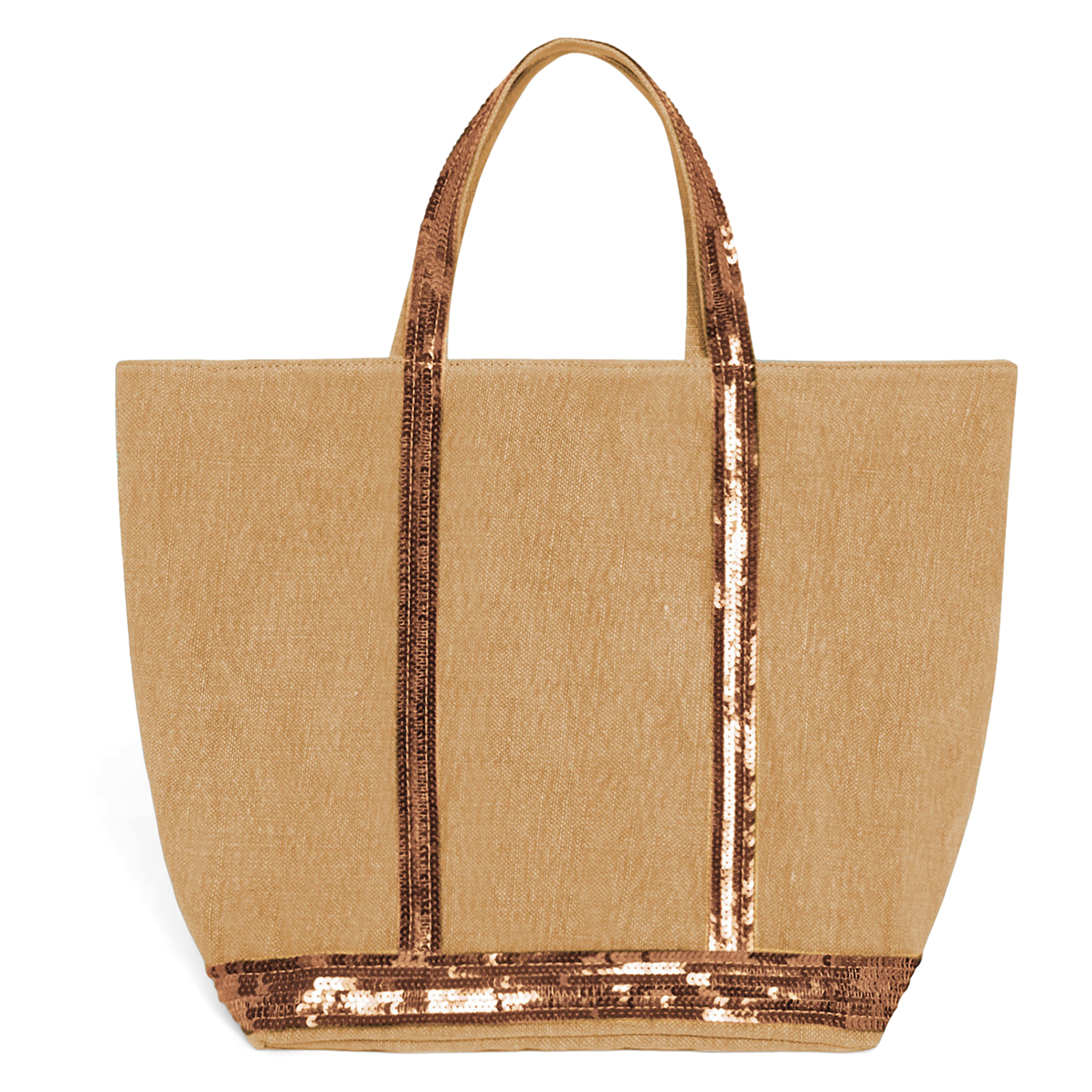 Cabas M brodé avec sequins en lin | Marron