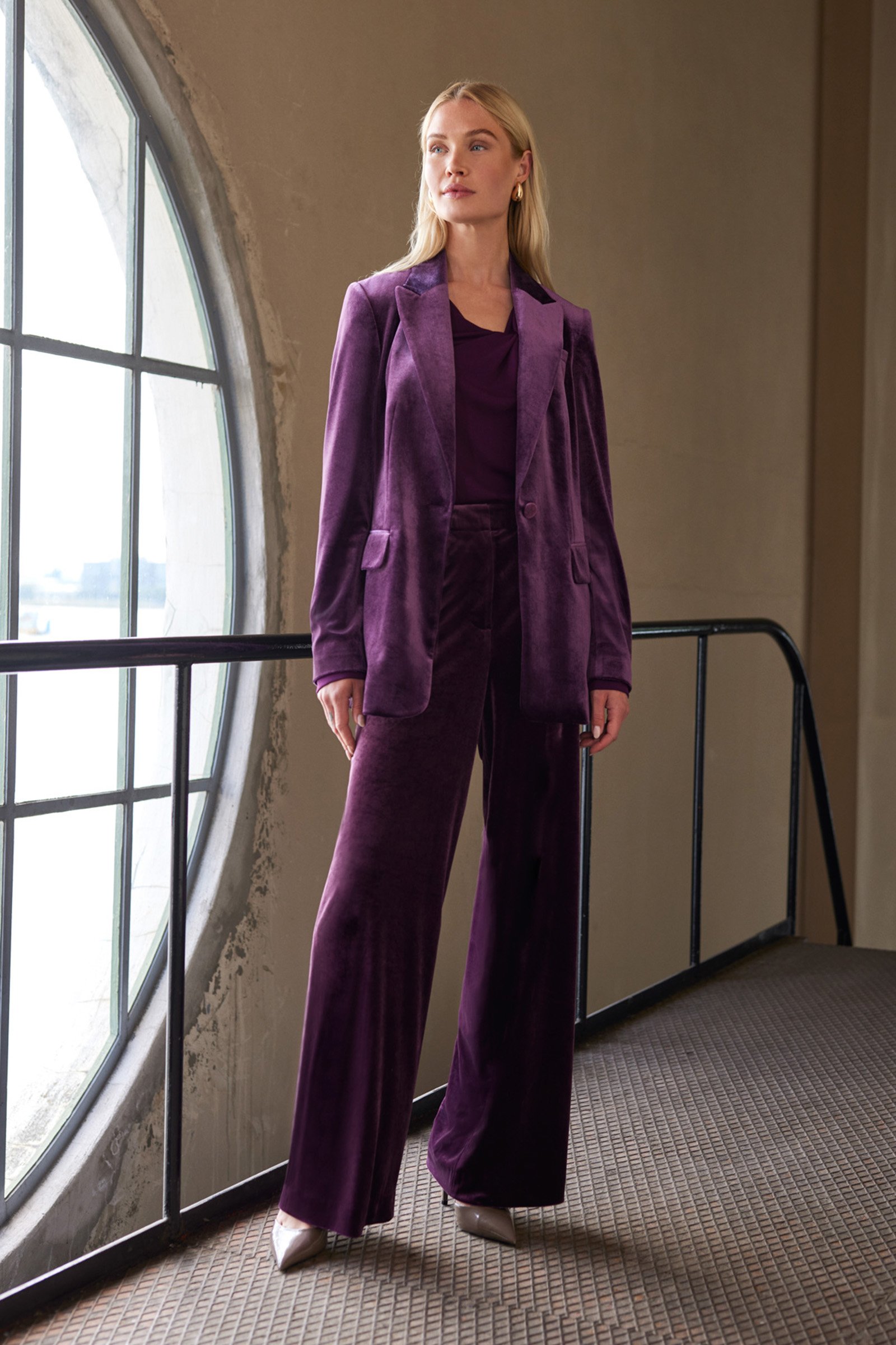 regular fit  velvet blazer WE Fashion Donkerpaars