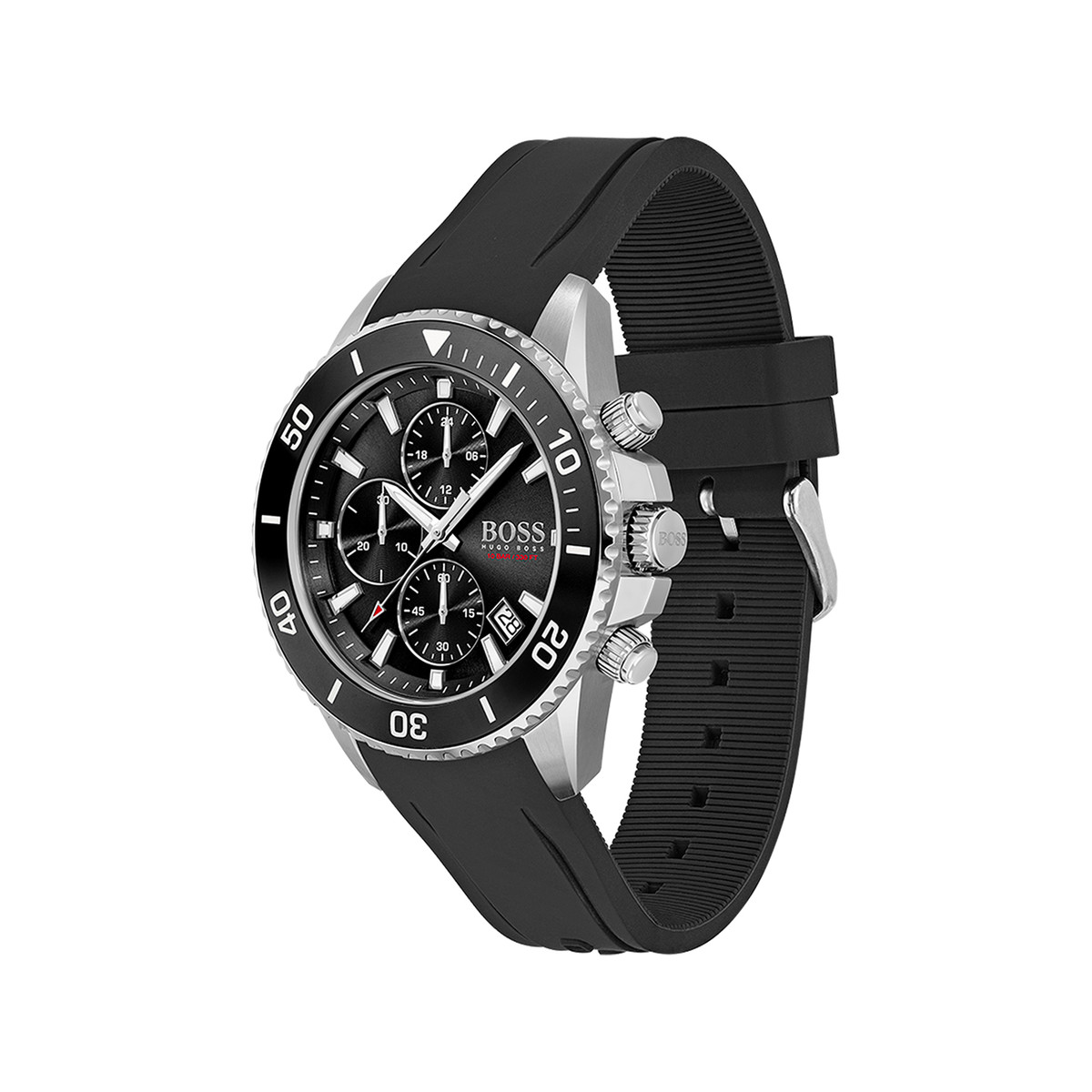 Montre Boss homme acier bracelet silicone noir