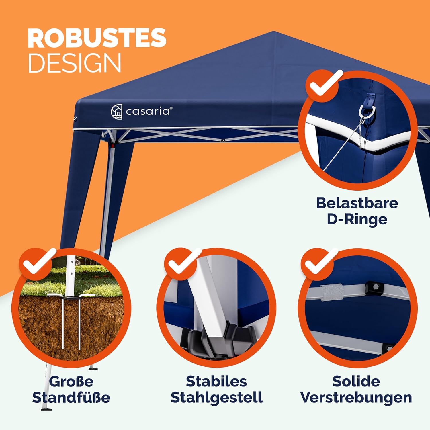 CASARIA® Pavillon Pop-Up 3x3m inkl. 4X Seitenteile Farbauswahl UV-Schutz 50+ inkl. Tasche wasserdicht faltbar Faltpavillon Zelt Festival Capri Blau