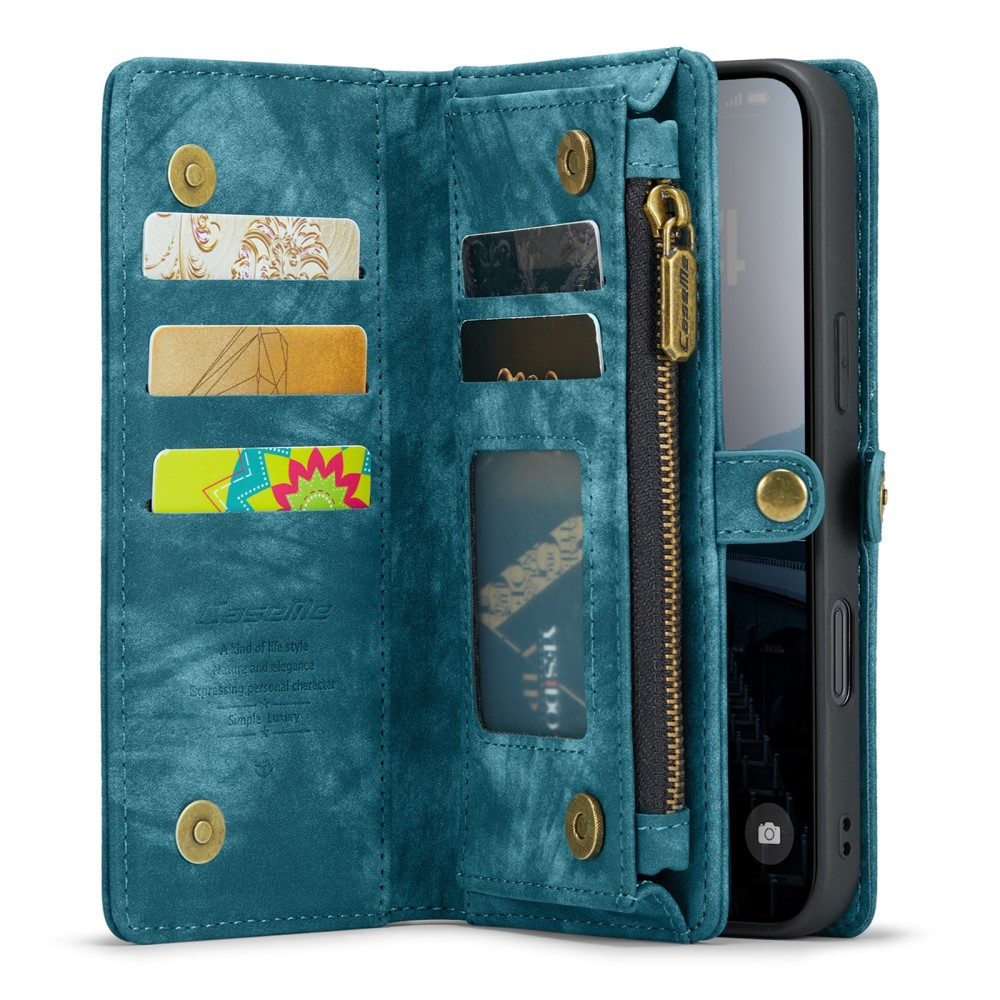 iPhone 16 2in1 Leder Tasche   Magnet Hardcase Karten Etui - Blau