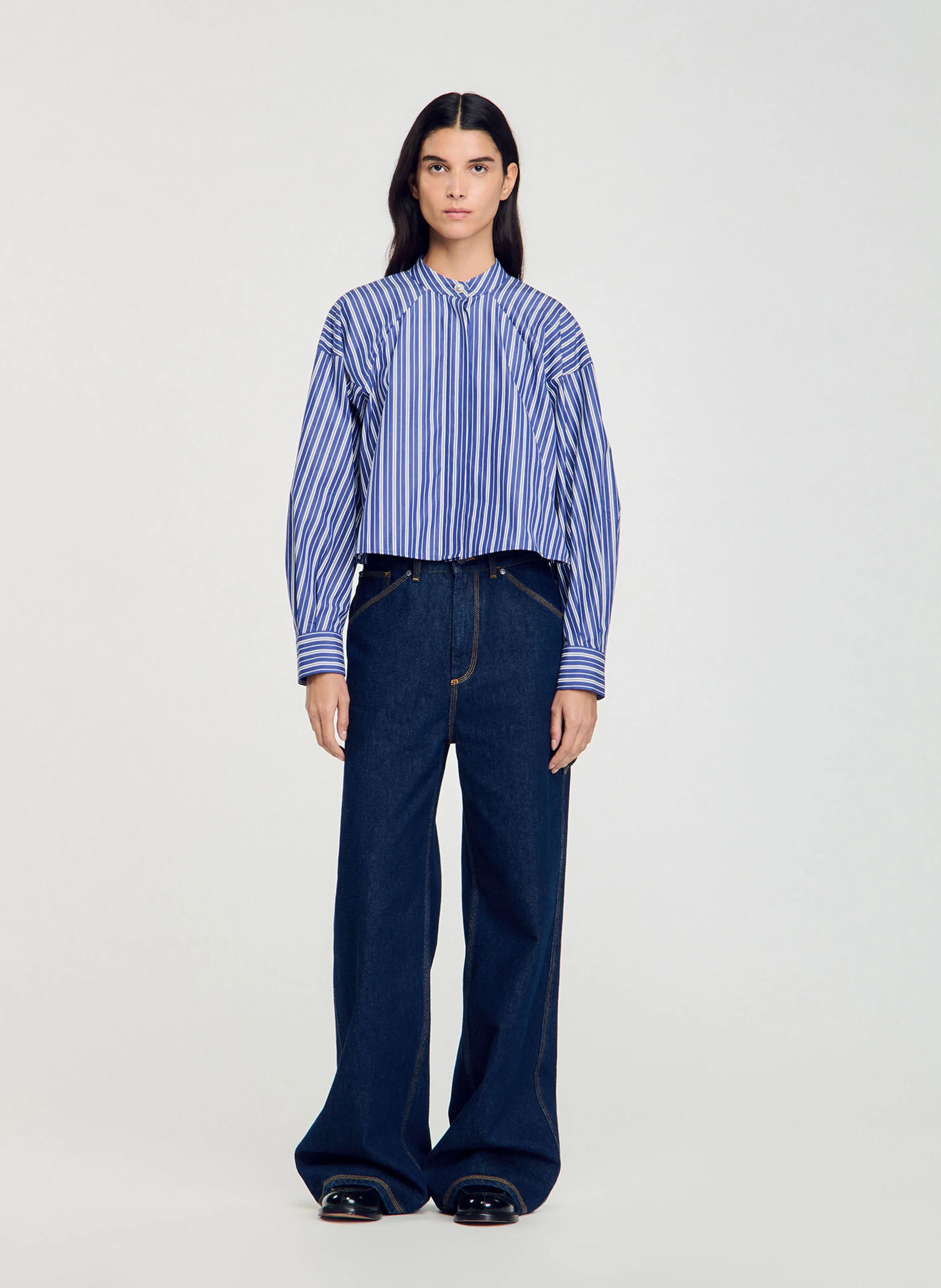 Chemise col rond en coton | Bleu