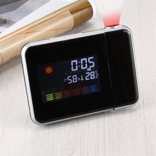 LED-projektorvækkeur med vejrstation/kalender